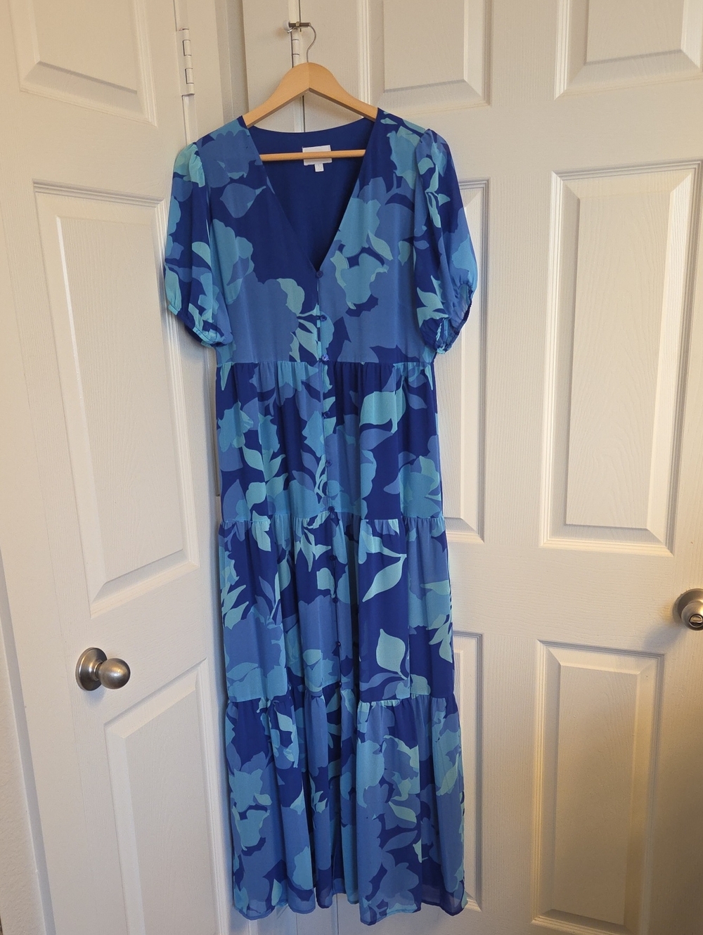 Sugarlips Blue Floral V-Neck Tiered Maxi Dress